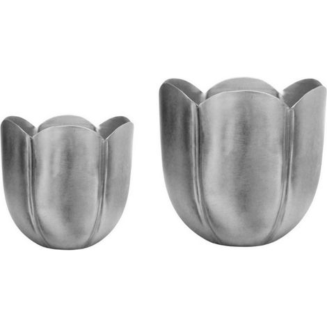 Eva Tulip Planter (Set of 2) - Metal- L18 x W18 x H17 cm - Silver