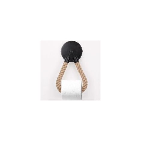 Porte-papier toilette en corde de chanvre, support rouleau, noir – (1/5)