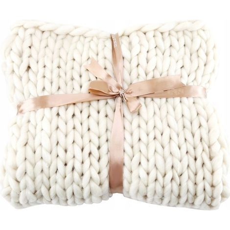 Coperta confortevole, extra spessa, in lana tessuta a mano, bianca, 5050 (1/5)