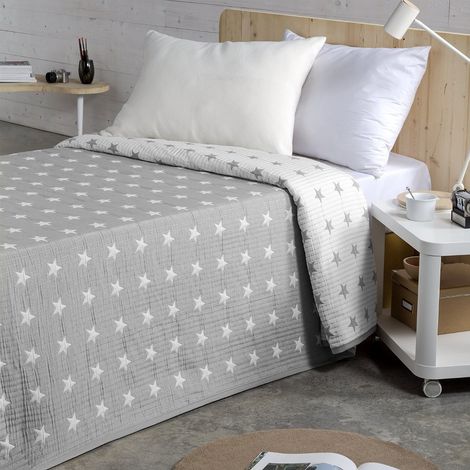Couvre-lit léger Bouti 10 pour lit Double de 150 cm Couvre-lit étoiles lit 150 Taille de Couette 250 x 270 cm, Couleur Gris (1/2)