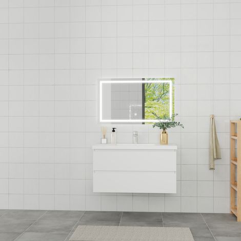 OCEAN Mobile pensile da bagno con lavabo da incasso 99 cm bianco (1/5)