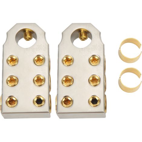 Lot de 2 serre-câbles batterie, pince positive et négative, dorée, modification audio pour câble 1/0AWG 2/0AWG soudure (1/5)