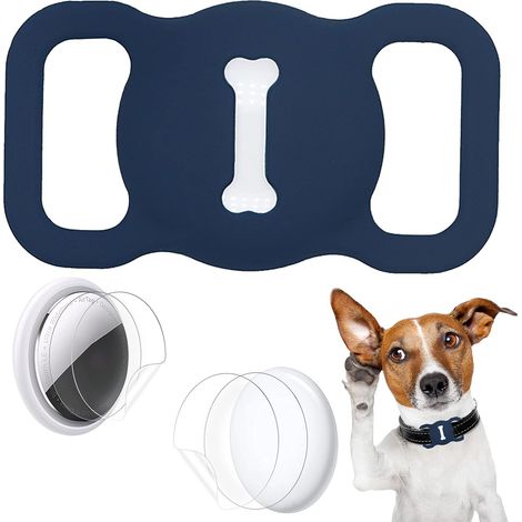 Étui de Protection pour Colliers Airtag pour Animaux de Compagnie, pour Les Accessoires de Collier pour Animaux de Compagnie Airtag GPS Finder,avec 4 Jeux de Films de Protection(Noir) (1/4)