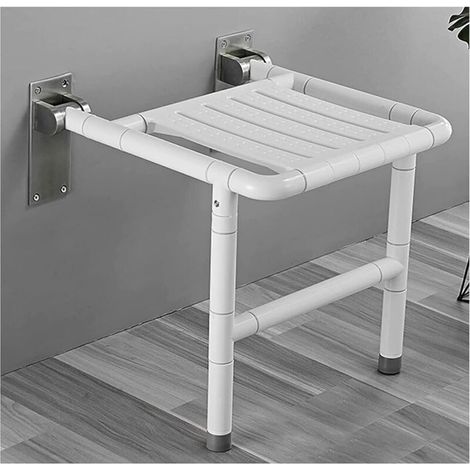 Wall-mounted folding shower stool with non-slip feet. Screw-on. For the elderly and disabled. White (1/5)