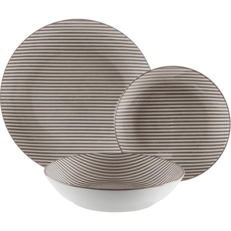 Service de Table Versa 18 pièces à Rayures, Style Moderne, 3 x 26,5 x 26,5 cm, Porcelaine, Gris (1/4)