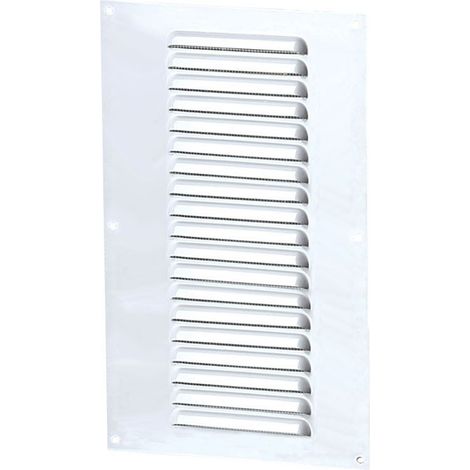 Grille aération rectangle 150x300mm 81cm2 - Alu blanc + anti-insecte - Winflex