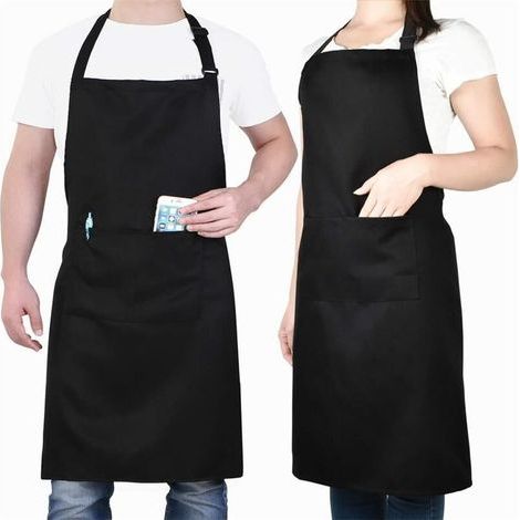 Lntyq 2 Pack Chef Tabliers, Noir Tablier avec 2 Poches, Etanche Réglable Tablier pour Homme Femme,Tablier Cuisine Professionnel pour Cuisine, Jardinage, Restaurant, Barbecue, Café (1/5)