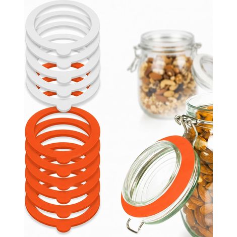 10 Joints Bocaux, 5 Blanc + 5 Orange, Silicone Flexible, Étanchéité Renforcée, Conserve la Fraîcheur des Denrées (1/5)