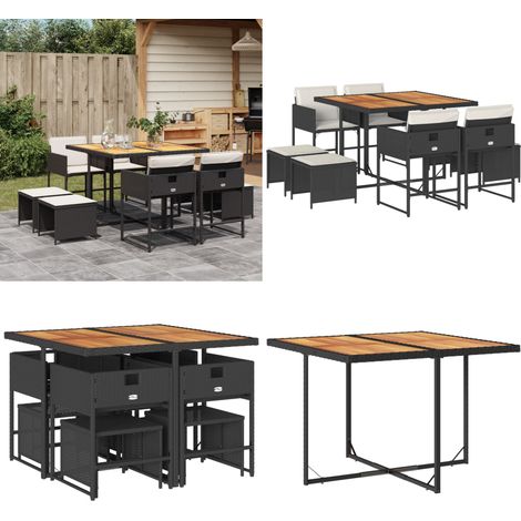 vidaXL Ensemble à manger de jardin 9pcs coussins noir résine tressée (1/5)