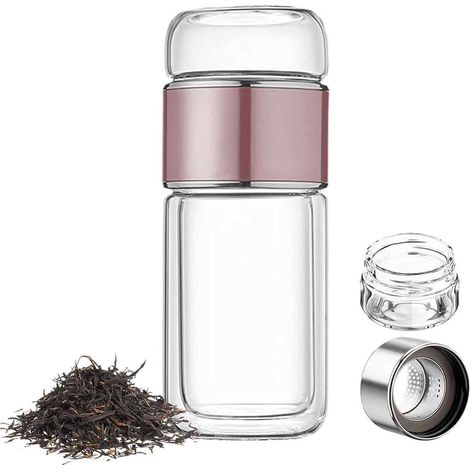 Gourde théière verre 500ml, double paroi isolante, infuseur, bouteille voyage transparente. (1/5)