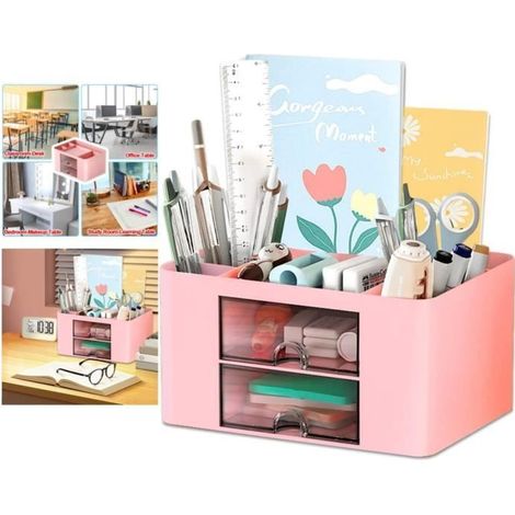 Organisateur de Bureau - Non spécifié - Modèle Rose - 5 Compartiments - 2 Tiroirs - Multifonctionnel (1/4)