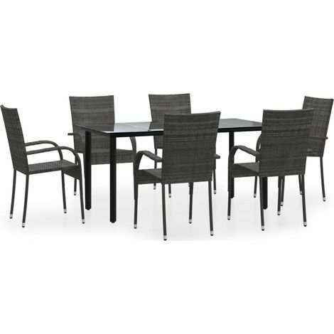 Set da pranzo mobili da giardino mobili da esterno 7 pezzi resina intrecciata grigia 020014361