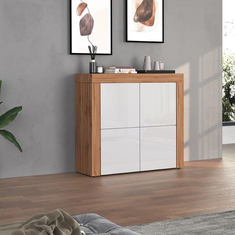 Buffet haut contemporain blanc brillant/chêne wotan Neros (1/5)