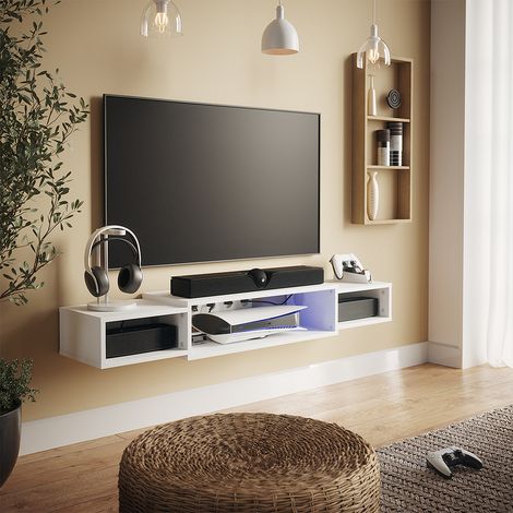 TV-Schrank Nordic, Weiß, 139.7 x 20.3 cm mit offenen Regalen, Vicco
