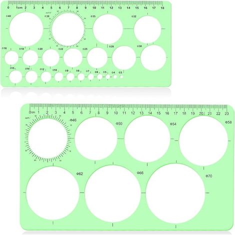 Set mit 2 runden Schablonen zum Zeichnen, Lineal, Quilling-Werkzeug, Lochlineal, geometrisches Schablonenlineal aus Kunststoff, Zeichenset zum Lernen, Entwerfen und fürs Büro (1/5)