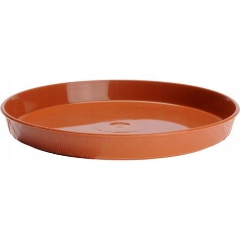 Sottovaso rotondo in plastica, effetto legno, per vaso da fiori, 22 cm, taglia 3, terracotta, rosso (1/2)