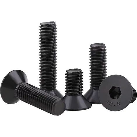 100 tornillos de cabeza plana para máquina, tornillos de cabeza avellanada M6x10/12/16/20/30 mm, tornillos de cabeza hueca hexagonal DIN7991, tornillos de cabeza hexagonal de acero al carbono 10,9, to