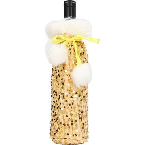 Housse de bouteille de vin de Noël, magnifique housse décorative en tissu à paillettes brillantes pour les fêtes de Noël, dorée (1/5)