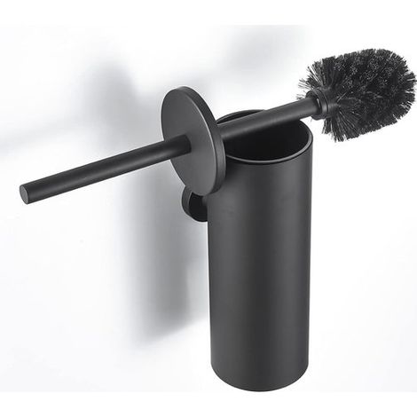 Brosse WC avec support en acier inoxydable, brosse de toilettes murale ou indépendante avec couvercle, 9 x 9 x 39 cm, noir mat (1/5)