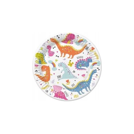 Assiettes en papier dinosaures Dino 18 cm, 8 pièces.