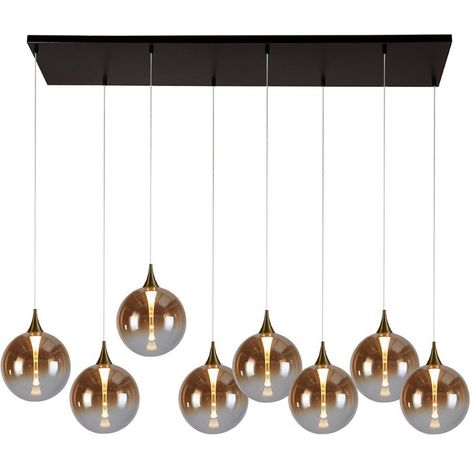 Searchlight Alchemy Lampe suspendue à 8 LED, métal noir et verre ambré (1/3)