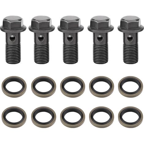 Lot de 5 Pièces de Vis de Banjo et Rondelles de Frein Moto Hiyjoon - Kit de Boulons de Raccord pour Étrier et Maître-Cylindre en Fer M10x1.25mm (1/5)