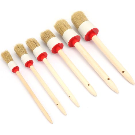 Ensemble de 6 brosses de lavage de voiture à manche en bois avec pinceaux ronds pour peinture à l'huile et cire (1/5)