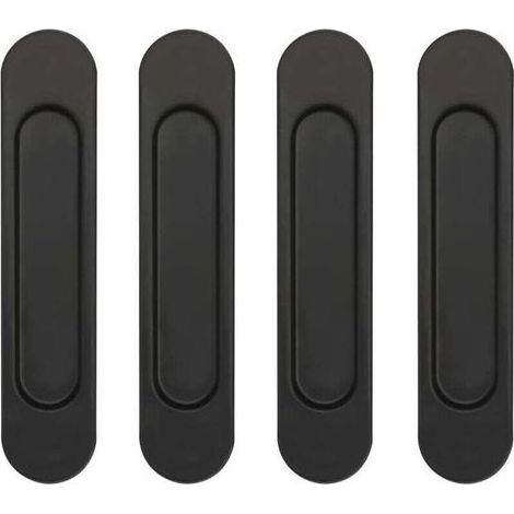 Poignées de porte coulissantes ovales en aluminium noir, lot de 4, autocollantes sans perçage pour placards et fenêtres (1/4)
