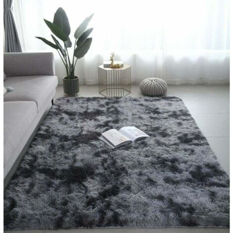 Tapis shaggy rectangulaire 160 x 230 cm en peluche gris foncé – Fibre de polypropylène souple – Antidérapant pour chauffage au sol