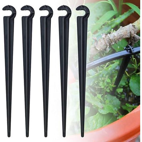 100 Piquets de Jardin en PE, Support Tuyau d'Arrosage avec Crochet, Ø 7mm, Crochets de Fixation pour Irrigation, Accroche-Tuyau pour Système d'Eau, Lot de 100 (1/5)