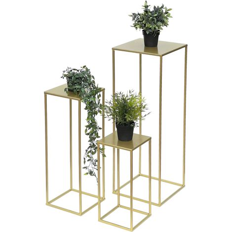 DanDiBo Blumenhocker Metall Gold Eckig 82 - 42 cm Blumenständer Beistelltisch 96406 Blumensäule Modern Pflanzenständer Pflanzenhocker