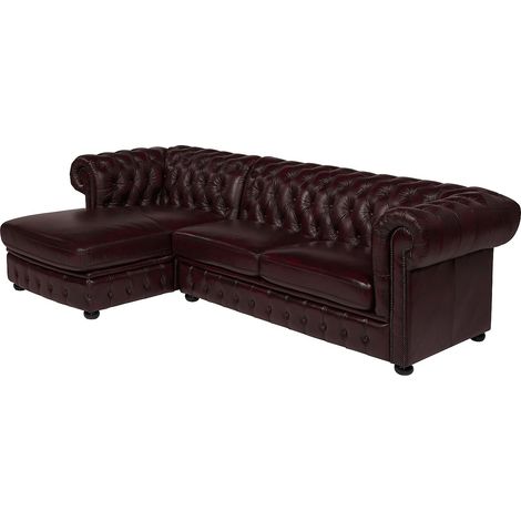 Divano angolare Chesterfield in pelle di bufalo 100% - Marrone con riflessi castani - Angolo a sinistra - BRENTON (1/4)