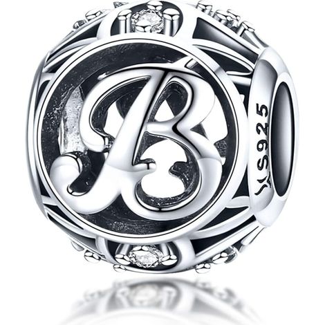 Pendentif à breloque pour femme lettre de l'alphabet AZ initiale en argent sterling 925 breloques assorties (lettre B), (1/5)