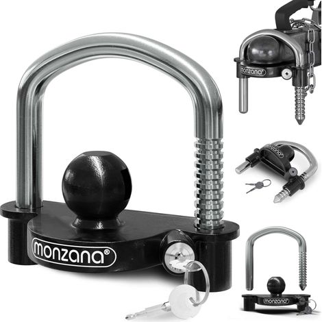 Monzana Candado para Remolque Negro/Amarillo Cerradura de Acero para Enganche Antirrobo Protección 2 Llaves Negro