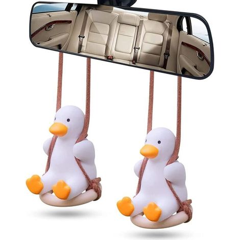 2 ornements canard balançoire voiture, swing duck amusant pour rétroviseur auto