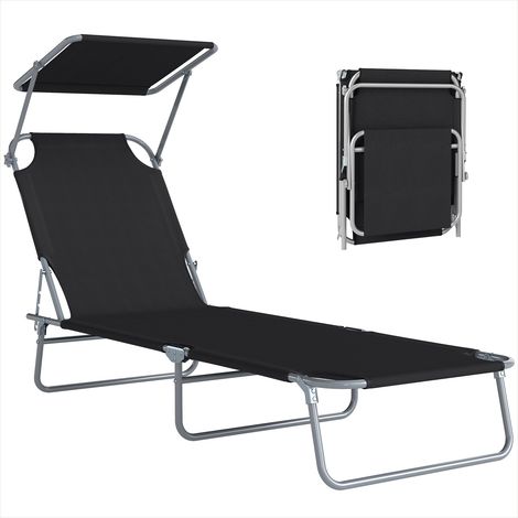 Transat pliable 4 positions avec pare-soleil réglable Métal Noir (1/5)