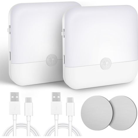 Luce notturna con sensore crepuscolare [confezione da 2], lampada con sensore di movimento per interni, luce bianca naturale 6500K, ricaricabile magneticamente, modalità ON/OFF/AUTO per corridoi, scal