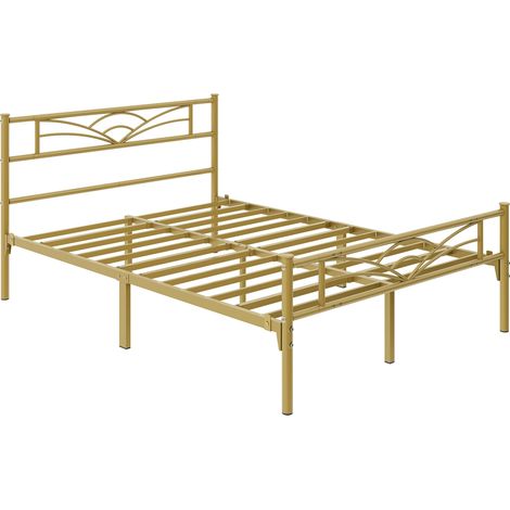 Yaheetech Struttura Letto in Ferro con Spazio Aggiuntivo per Camera da Letto Ospiti Soggiorno Matrimoniale 140 x 200 cm Oro Anticato (1/5)