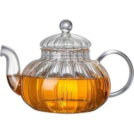 Théière en verre résistant à la chaleur, motif citrouille, avec filtre amovible et infuseur efficace pour salon de thé (1/4)