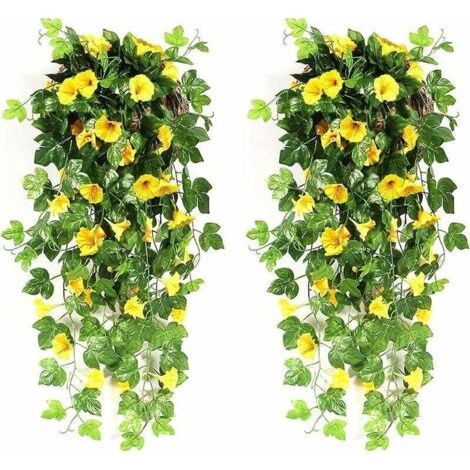 Fleurs artificielles suspendues pour l'extérieur, ipomées, fleurs artificielles en cascade pour l'intérieur, plantes artificielles pour la décoration de mariage, jardins, murs, balcons. (GU.B/Bon) (1/4)