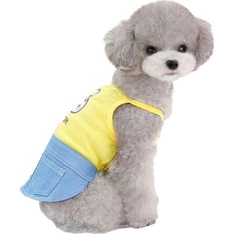 1 robe pour chien et chat, coton respirant, motif lapin, jaune ou bleu, taille XS à L, pour chiens de petite à grande race et chats (1/5)