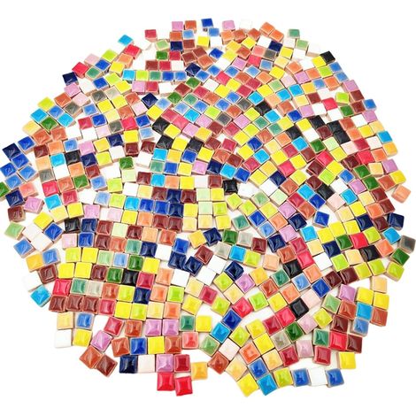 Lot de 500 carreaux de mosaïque carrés en céramique - 500 g - 1 x 1 cm - Fait à la main - Pour les amateurs de projets de mosaïque et de décoration d'intérieur (mélange de couleurs) (1/5)