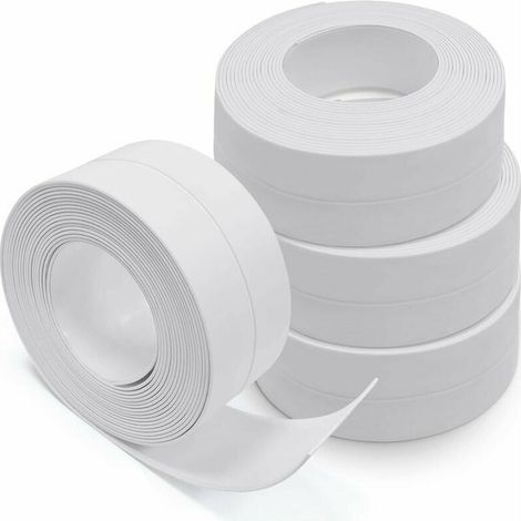 Produit d'étanchéité pour mur et façade,Bas de Porte Adhésif,4 Rouleaux Bande D'étanchéité, Autocollante en PVC, WC, Baignoire, Coin de Mur, Carrelage (Blanc)