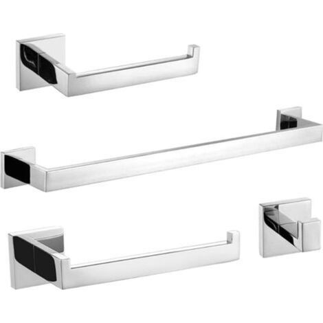 Lot de 4 Accessoires de Salle de Bain en Acier Inoxydable Brillant Porte Papier Toilette Crochet pour Peignoir Support Mural Finition polie Finition polie (1/4)