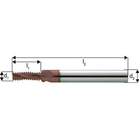 Fresatura Filetto Strumento Gf Metallo Duro Integrale, Irrigazione Centrale, 2 X D, Rivestimento Ticn, Filettatura: M12, Pas 1,75 Millimetri, Lama L1 27,1 Millimetri