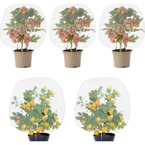 5er-Pack Insektennetze mit Kordelzug - Insektenschutznetz für Gemüse - Insekten- und Vogelschutznetz - 80 x 80 cm