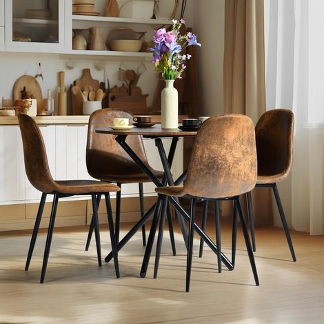 4 PCS Chaises de Salle à Manger Marron, Chaises de Restaurant en Suède, Design Contemporain, Matériau en Métal Peint, Confort, pour Maison (1/5)