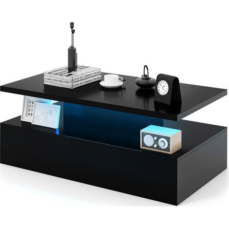 2-Tier Coffee Table Modern Center Table Cocktail Table W/ Adjustable LED light