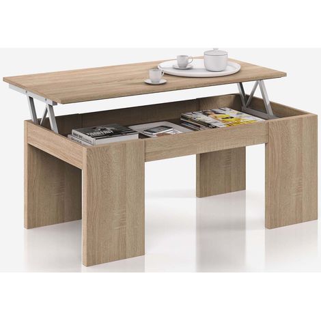 Pegane – Table basse relevable chêne canadien – Dimensions 100 x 50 x 42 cm – Hauteur 54 cm – Mélamine de haute qualité