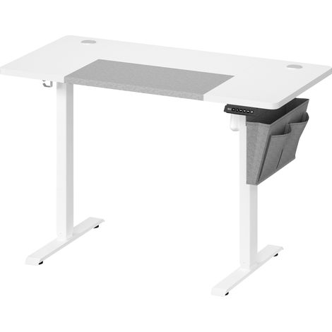 Bureau Assis Debout Électrique, 60 x 120 x (72-120) cm, Table Réglable en Hauteur, Mémoire 4 Hauteurs, Pochette, Cadre en Acier, Dessus Épais, Blanc Pur et Gris Tourterelle (1/5)